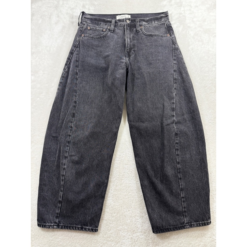 Abercrombie Womens The Barrel Mid Rise Black Wash Jeans 27/4S Meas: 30x25